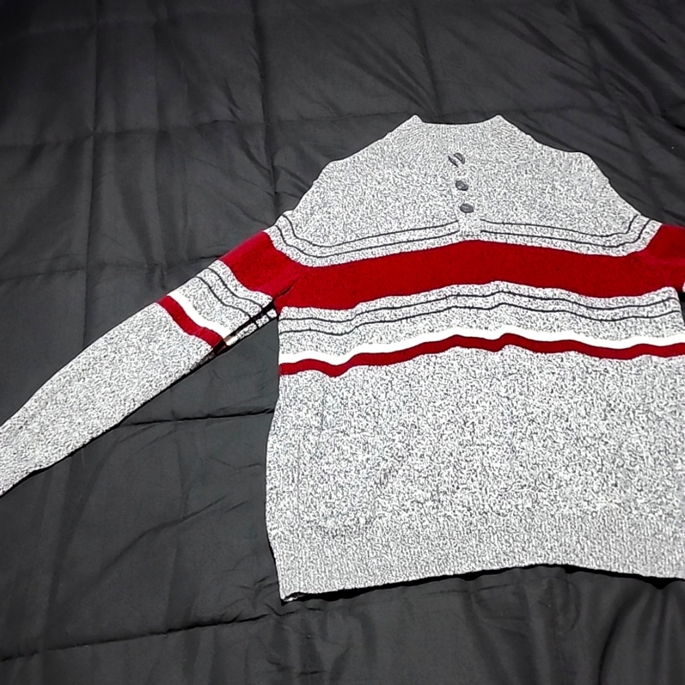Croft & Barrow sweater- Black/white w/ dark red/white/black stripes